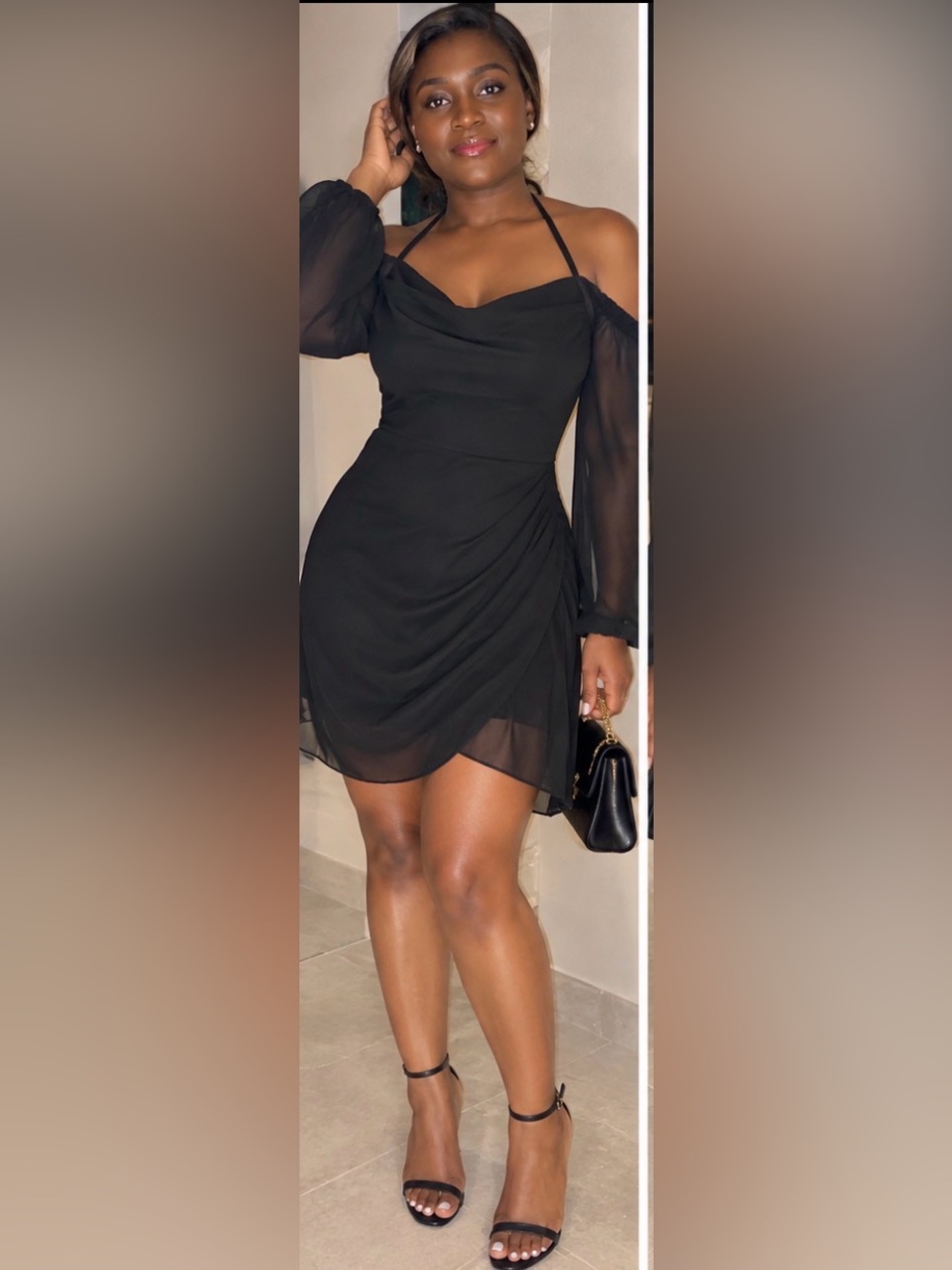 Black Sheer-Sleeve Wrap Mini Dress - Women